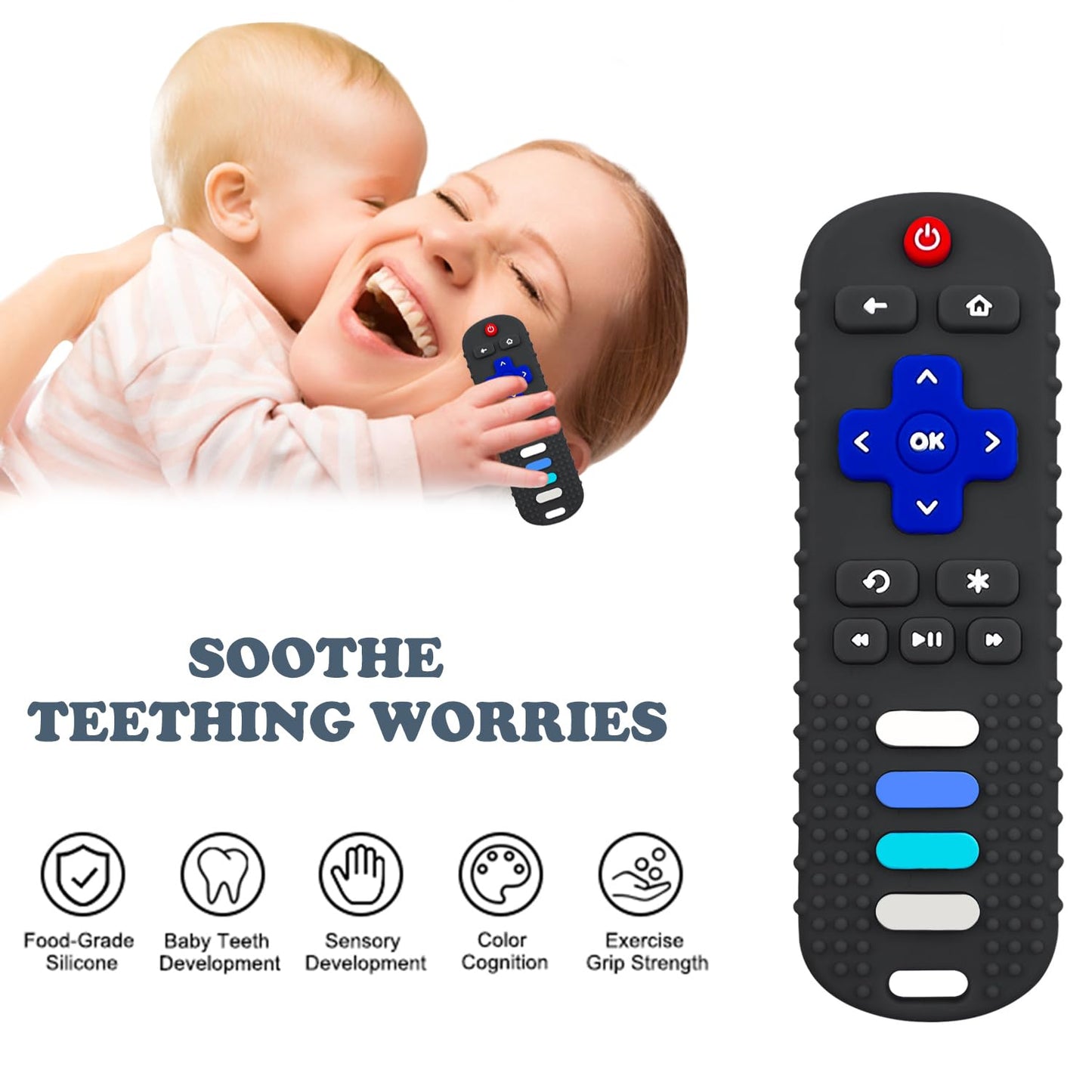 YAPROMO Baby Teething Toys,Reomte Teether Toys, Silicone Chew Toy for Babies 18+ Months, Remote Control Shape Teething Toys, Early Educational Toy BPA Free & Refrigerator Safe (Black02 & Pink01)