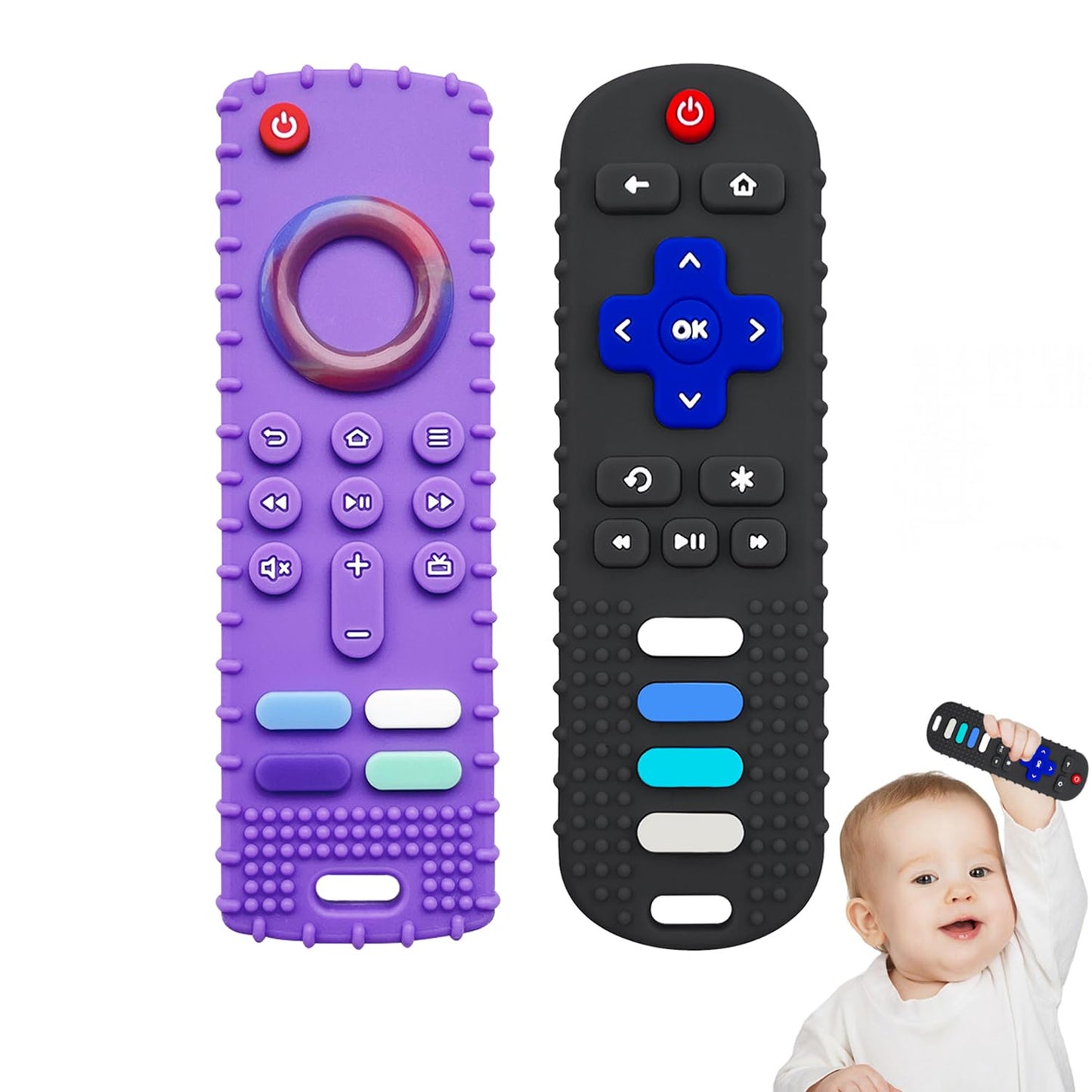 YAPROMO Baby Teething Toys,Reomte Teether Toys, Silicone Chew Toy for Babies 18+ Months, Remote Control Shape Teething Toys, Early Educational Toy BPA Free & Refrigerator Safe (Black02 & Pink01)