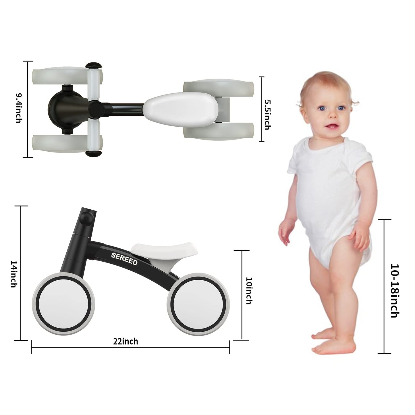 SEREED Baby Balance Bike for 1 Year Old Boys Girls 12-24 Month Toddler Balance Bike, 4 Wheels Toddler First Bike, First Birthday Gifts