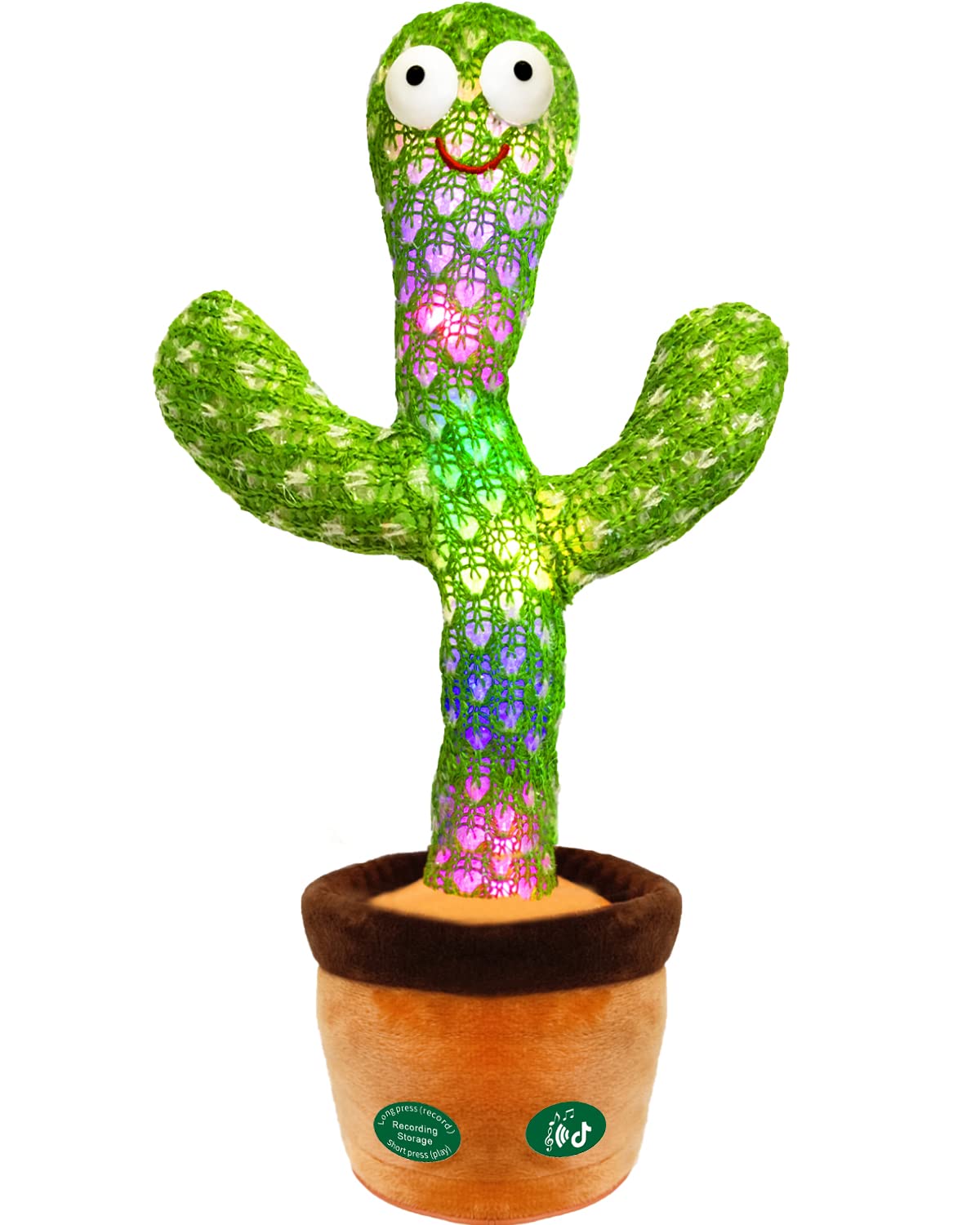 Pbooo Dancing Talking Cactus Mimicking Toy,Talking Repeat Singing Sunny Cactus Toy 120 Pcs Songs for Baby 15S Record Your Sound Sing+Dancing+Recording+LED