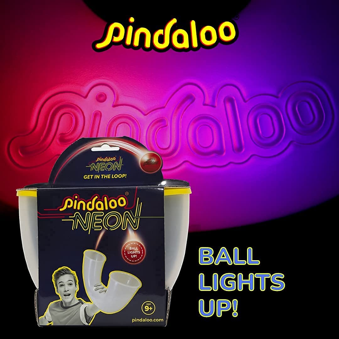 pindaloo Original Led Light Neon Skill Game with 2 Balls- Gifts for Kids and Adults Indoor & Outdoor Games, Girls, & Teens - Gift Ideas, Fun Stuff, Develops Motor & Juggling Skills (Neon)