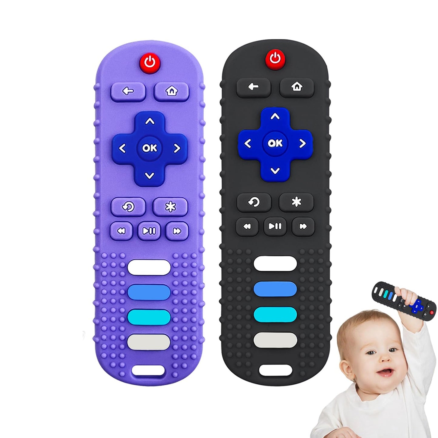 YAPROMO Baby Teething Toys,Reomte Teether Toys, Silicone Chew Toy for Babies 18+ Months, Remote Control Shape Teething Toys, Early Educational Toy BPA Free & Refrigerator Safe (Black02 & Pink01)