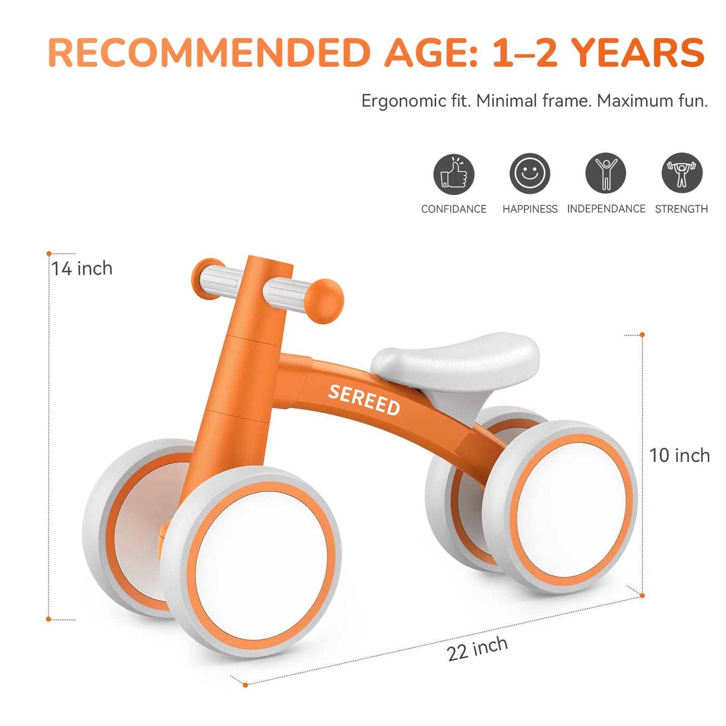 SEREED Baby Balance Bike for 1 Year Old Boys Girls 12-24 Month Toddler Balance Bike, 4 Wheels Toddler First Bike, First Birthday Gifts