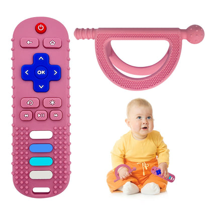 YAPROMO Baby Teething Toys,Reomte Teether Toys, Silicone Chew Toy for Babies 18+ Months, Remote Control Shape Teething Toys, Early Educational Toy BPA Free & Refrigerator Safe (Black02 & Pink01)