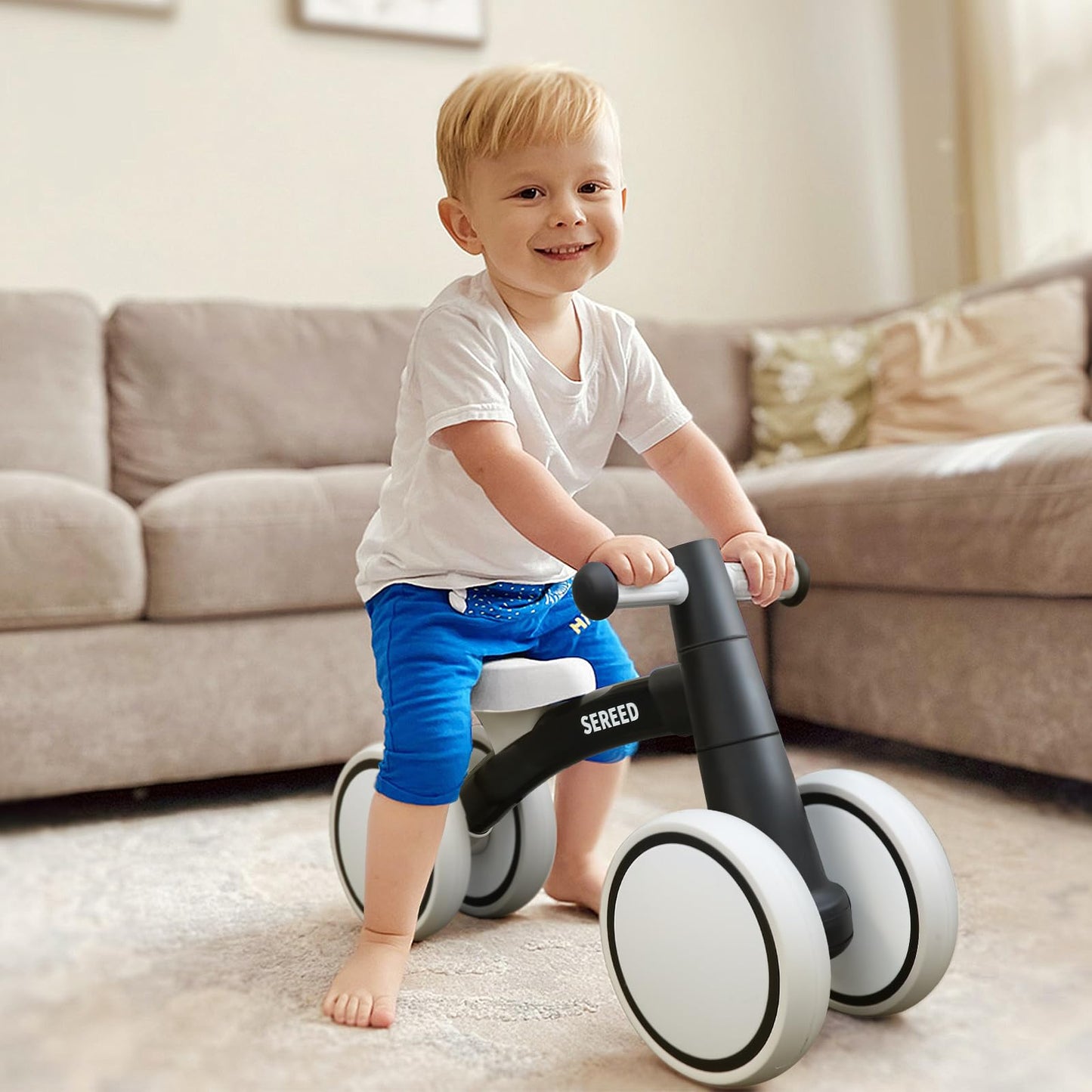 SEREED Baby Balance Bike for 1 Year Old Boys Girls 12-24 Month Toddler Balance Bike, 4 Wheels Toddler First Bike, First Birthday Gifts