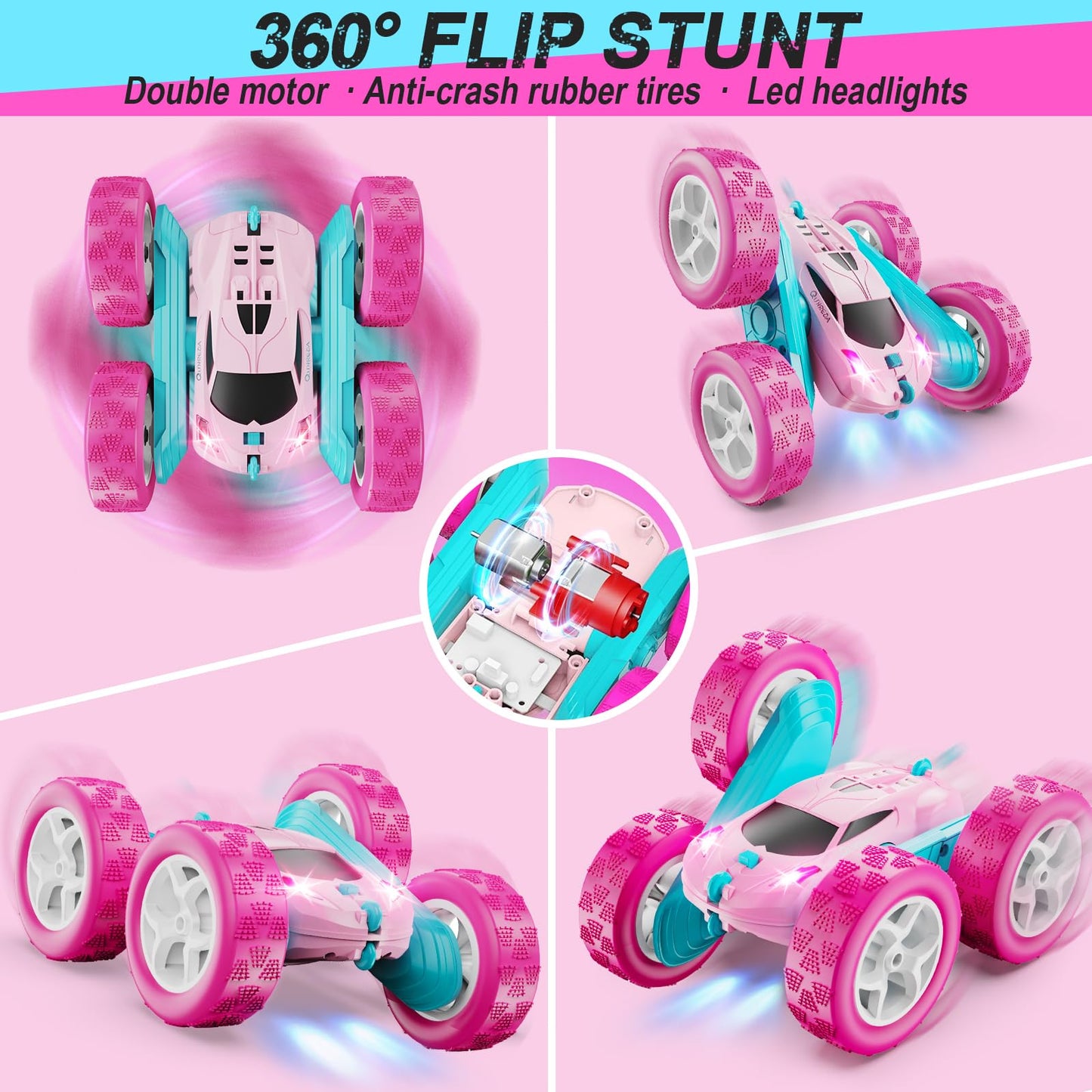 Remote Control Car, RC Cars Toys for Kids Ages 6-12, 4WD Stunt Car with LED Lights & 360° Flips, 2.4GHz, Upgraded USB-C Modular Batteries, 8-10 Year Old Boys Birthday Gift 1-Blue
