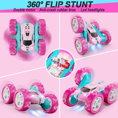 Remote Control Car, RC Cars Toys for Kids Ages 6-12, 4WD Stunt Car with LED Lights & 360° Flips, 2.4GHz, Upgraded USB-C Modular Batteries, 8-10 Year Old Boys Birthday Gift 1-Blue