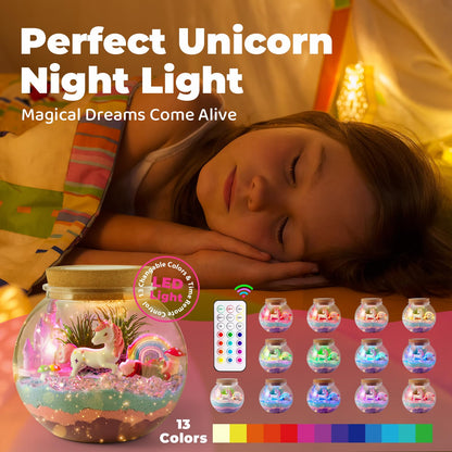 JOYEEMAX Unicorn Light-Up Terrarium Kit for Kids - LED Night Light - DIY Arts and Crafts Kit for Girls Ages 4-12