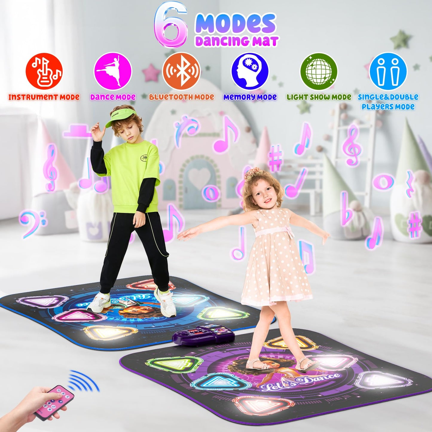 Dance Mat for 3-12 Year Old Girls, Electronic Dance Pad with 8 Button & Wireless Bluetooth, Music Dance Toy Birthday Xmas Gifts for Kids 3 4 5 6 7 8 9 10+ Year Old