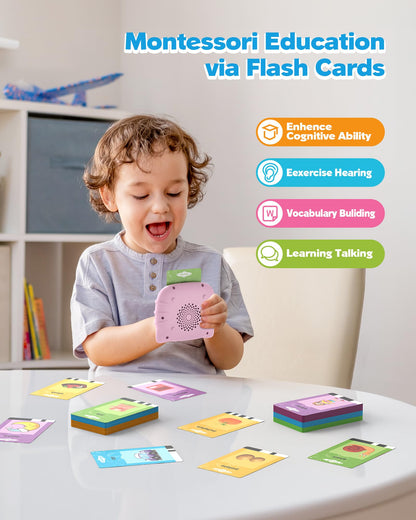 Talking Flash Cards for Toddlers 1 2 3 4 Year Olds, Montessori Language Learning with 224 Words, Pocket Speech Therapy and Autism Playthings, Children's Sensory Educational Device