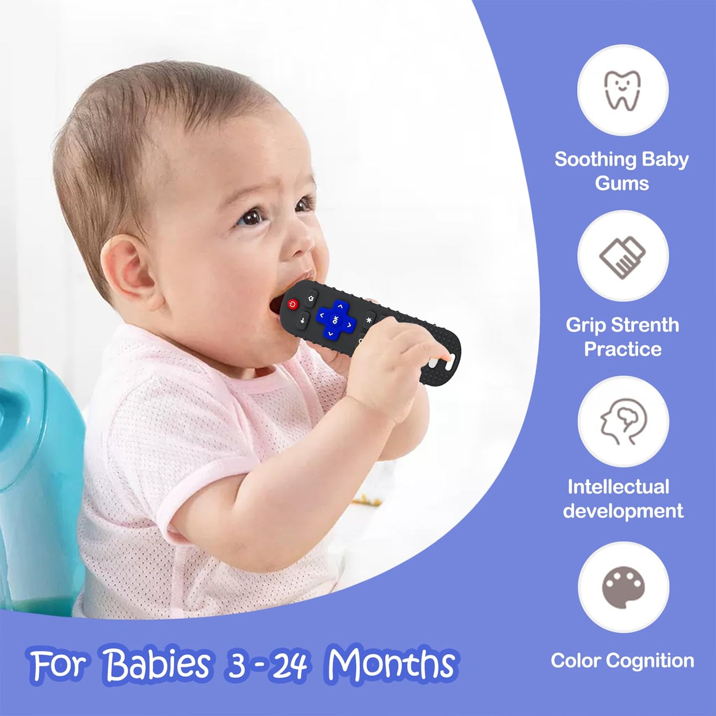 YAPROMO Baby Teething Toys,Reomte Teether Toys, Silicone Chew Toy for Babies 18+ Months, Remote Control Shape Teething Toys, Early Educational Toy BPA Free & Refrigerator Safe (Black02 & Pink01)