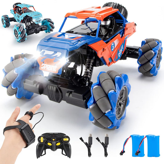 4WD Remote Control Gesture Sensor Car,Hand Controlled RC Stunt Car,Double-Sided Vehicle 360° Rotation with Light and Music Spray, Watch Toy Cars for Boys & Girls Birthday