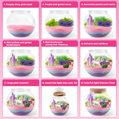 JOYEEMAX Unicorn Light-Up Terrarium Kit for Kids - LED Night Light - DIY Arts and Crafts Kit for Girls Ages 4-12