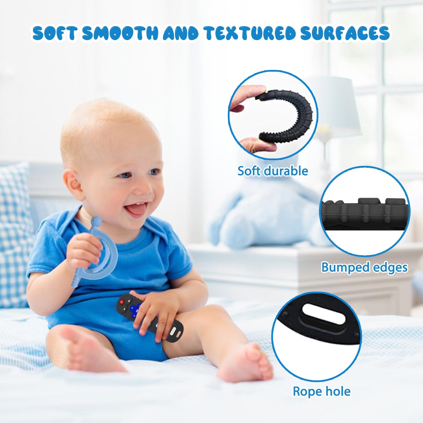 YAPROMO Baby Teething Toys,Reomte Teether Toys, Silicone Chew Toy for Babies 18+ Months, Remote Control Shape Teething Toys, Early Educational Toy BPA Free & Refrigerator Safe (Black02 & Pink01)