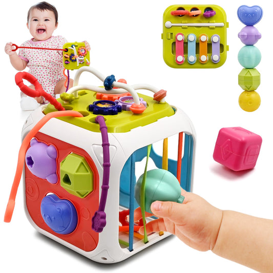 AiTuiTui Baby Toys 12 18 Months, Multifunctional Sensory Teething Toys for 1 2 Year Old Boy Girl, Learning Educational Shape Sorter Interactive Activity Cube for Toddlers 1st Birthday Gifts