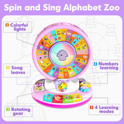 Toys for 1 2 3 Years Old Boys Girls, Musical Spin & Sing Alphabet Zoo with Lights & Sounds, Learning Educational Toys for Toddler 1-3, Christmas Birthday Gifts for Baby Kids Age 6-9-12-18 Months