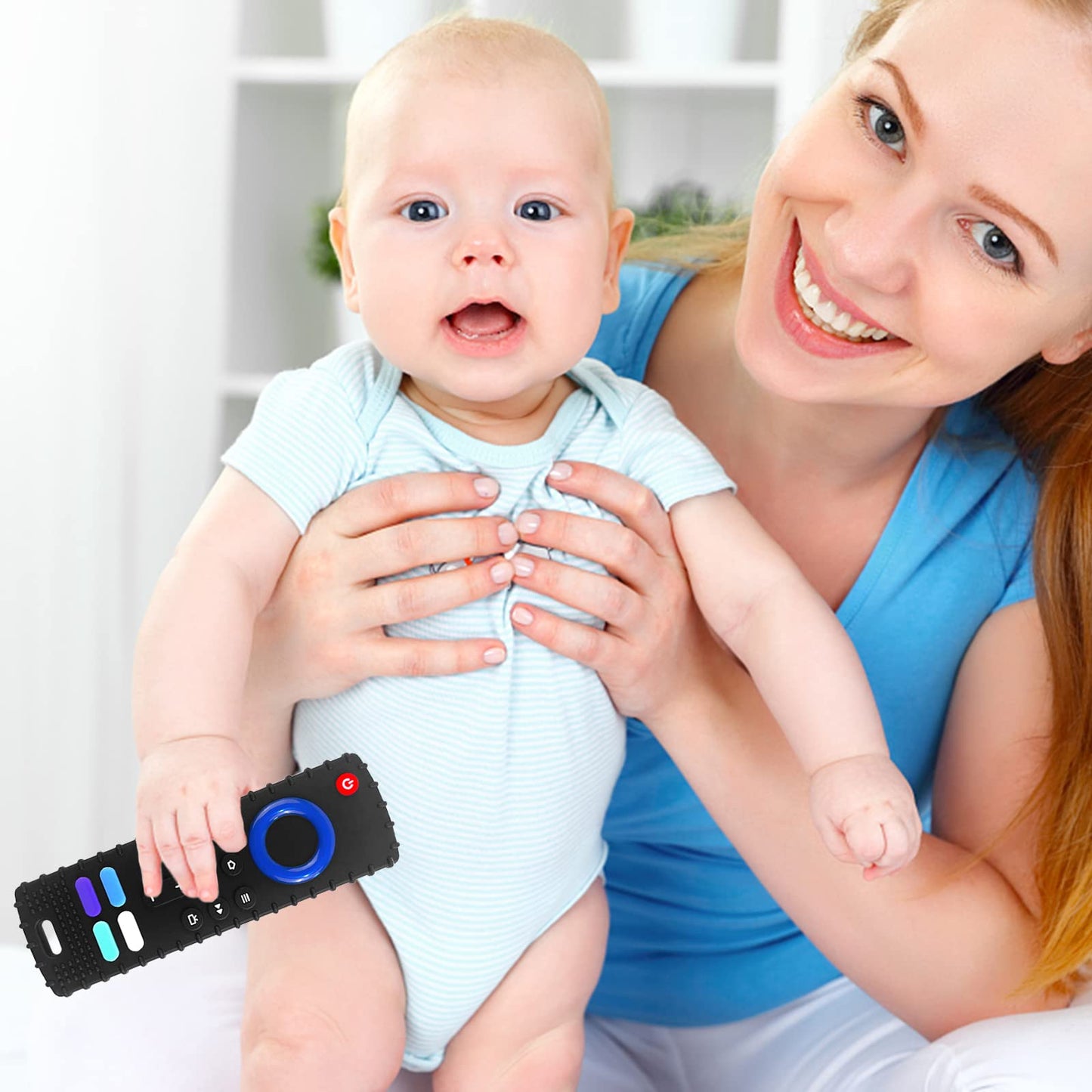 YAPROMO Baby Teething Toys,Reomte Teether Toys, Silicone Chew Toy for Babies 18+ Months, Remote Control Shape Teething Toys, Early Educational Toy BPA Free & Refrigerator Safe (Black02 & Pink01)