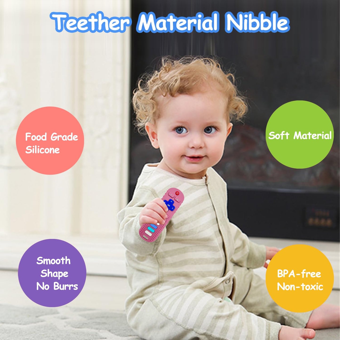 YAPROMO Baby Teething Toys,Reomte Teether Toys, Silicone Chew Toy for Babies 18+ Months, Remote Control Shape Teething Toys, Early Educational Toy BPA Free & Refrigerator Safe (Black02 & Pink01)