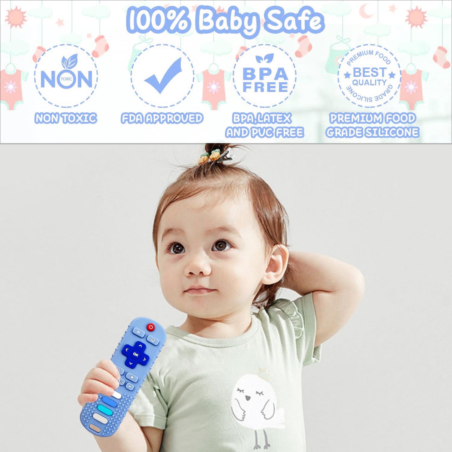 YAPROMO Baby Teething Toys,Reomte Teether Toys, Silicone Chew Toy for Babies 18+ Months, Remote Control Shape Teething Toys, Early Educational Toy BPA Free & Refrigerator Safe (Black02 & Pink01)