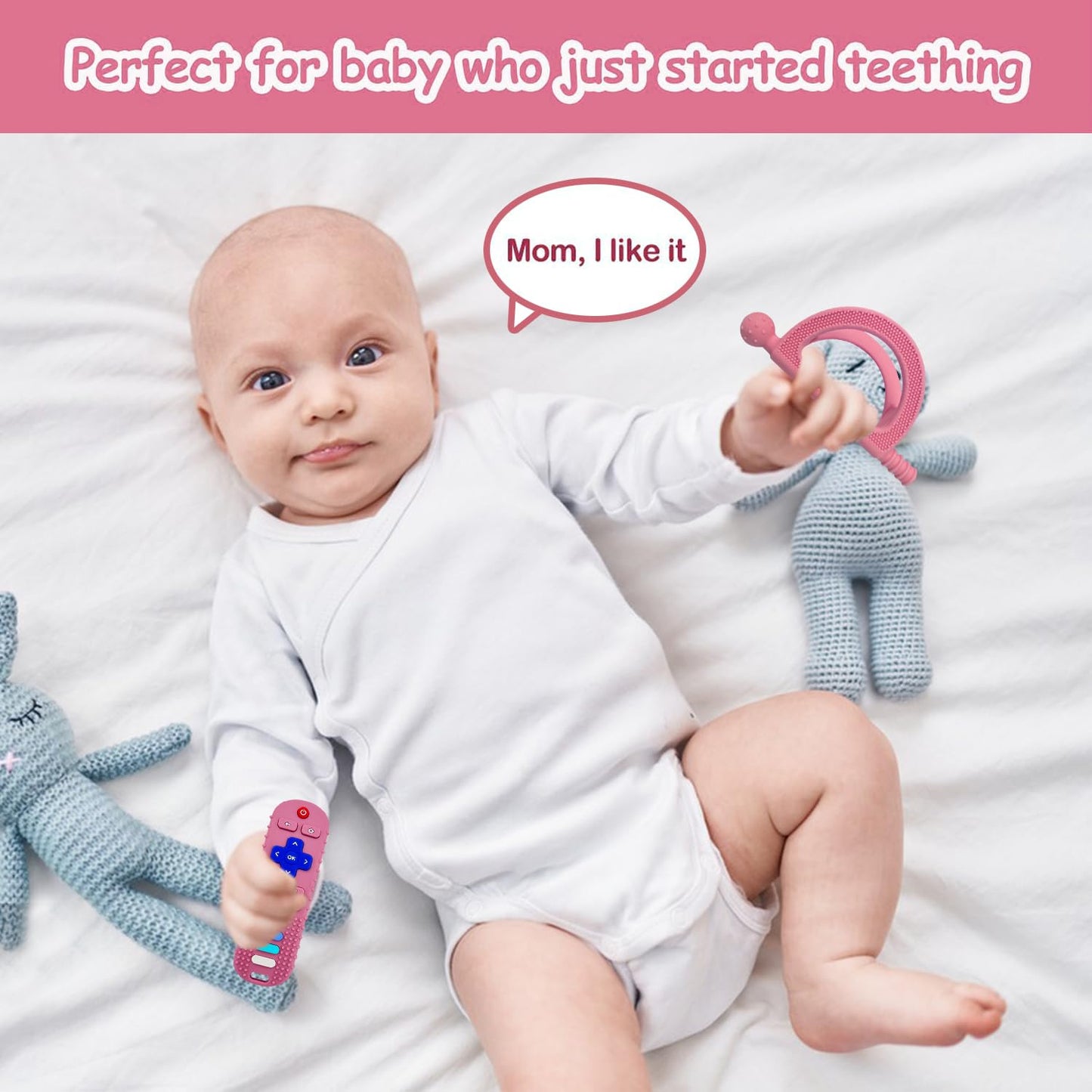 YAPROMO Baby Teething Toys,Reomte Teether Toys, Silicone Chew Toy for Babies 18+ Months, Remote Control Shape Teething Toys, Early Educational Toy BPA Free & Refrigerator Safe (Black02 & Pink01)