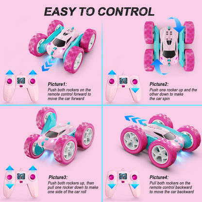 Remote Control Car, RC Cars Toys for Kids Ages 6-12, 4WD Stunt Car with LED Lights & 360° Flips, 2.4GHz, Upgraded USB-C Modular Batteries, 8-10 Year Old Boys Birthday Gift 1-Blue