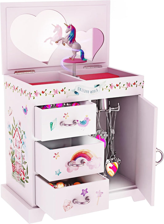 Unicorn Musical Jewelry Box for Kids - Gifts for Girls, Ages 3-8, Best Princess Room Toys Gift for Age 3, 4, 5, 6, 7, 8 Year Old Little Girl - Birthday Present Toy Ideas Music