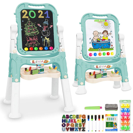 Art Easel for Kids, Adjustable Standing Rotatable Double Sided Easel with Painting Accessories for Toddlers Boys and Girls-Pink