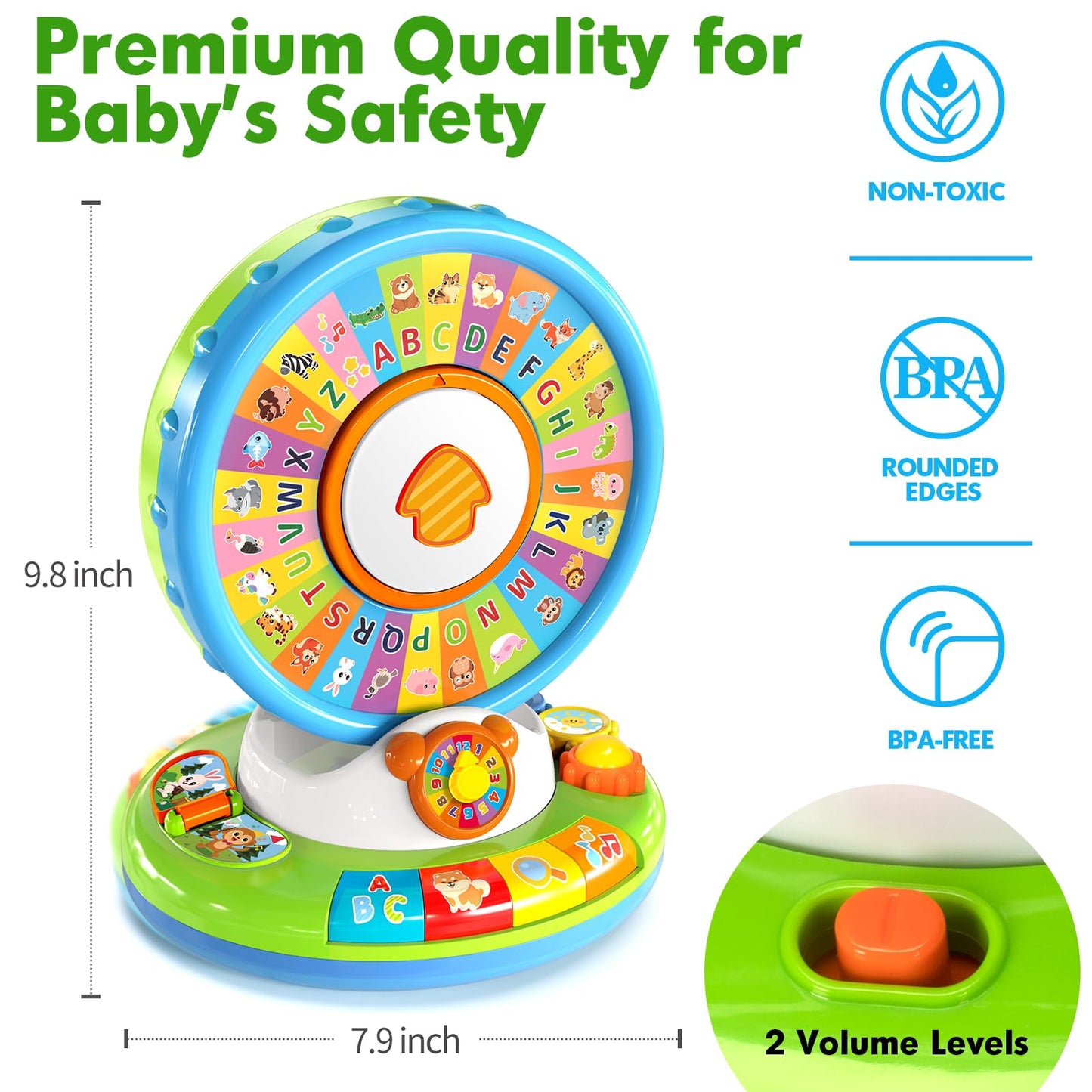 Toys for 1 2 3 Years Old Boys Girls, Musical Spin & Sing Alphabet Zoo with Lights & Sounds, Learning Educational Toys for Toddler 1-3, Christmas Birthday Gifts for Baby Kids Age 6-9-12-18 Months