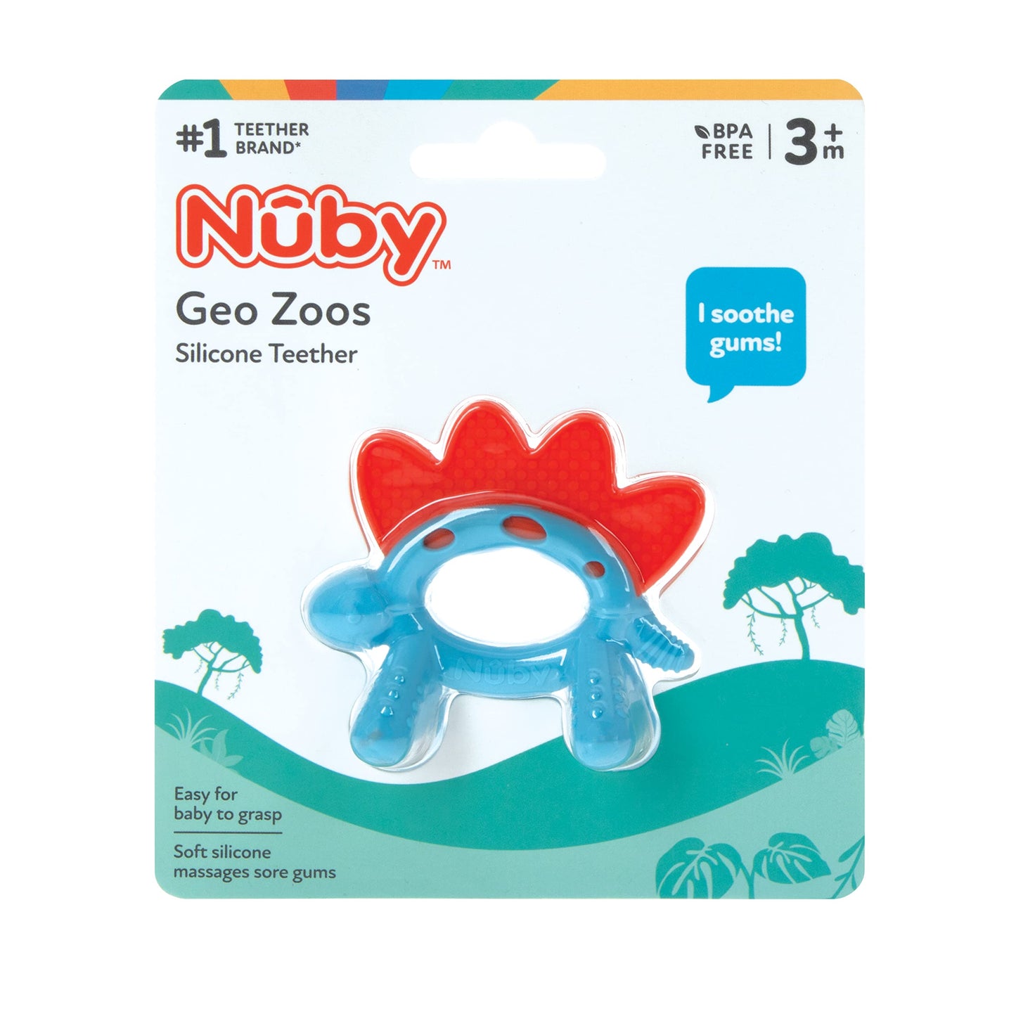 Nuby Geo Zoos Massaging Teether - Baby Teething Toy - Soft Easy Grip - 3+ Months - Elephant