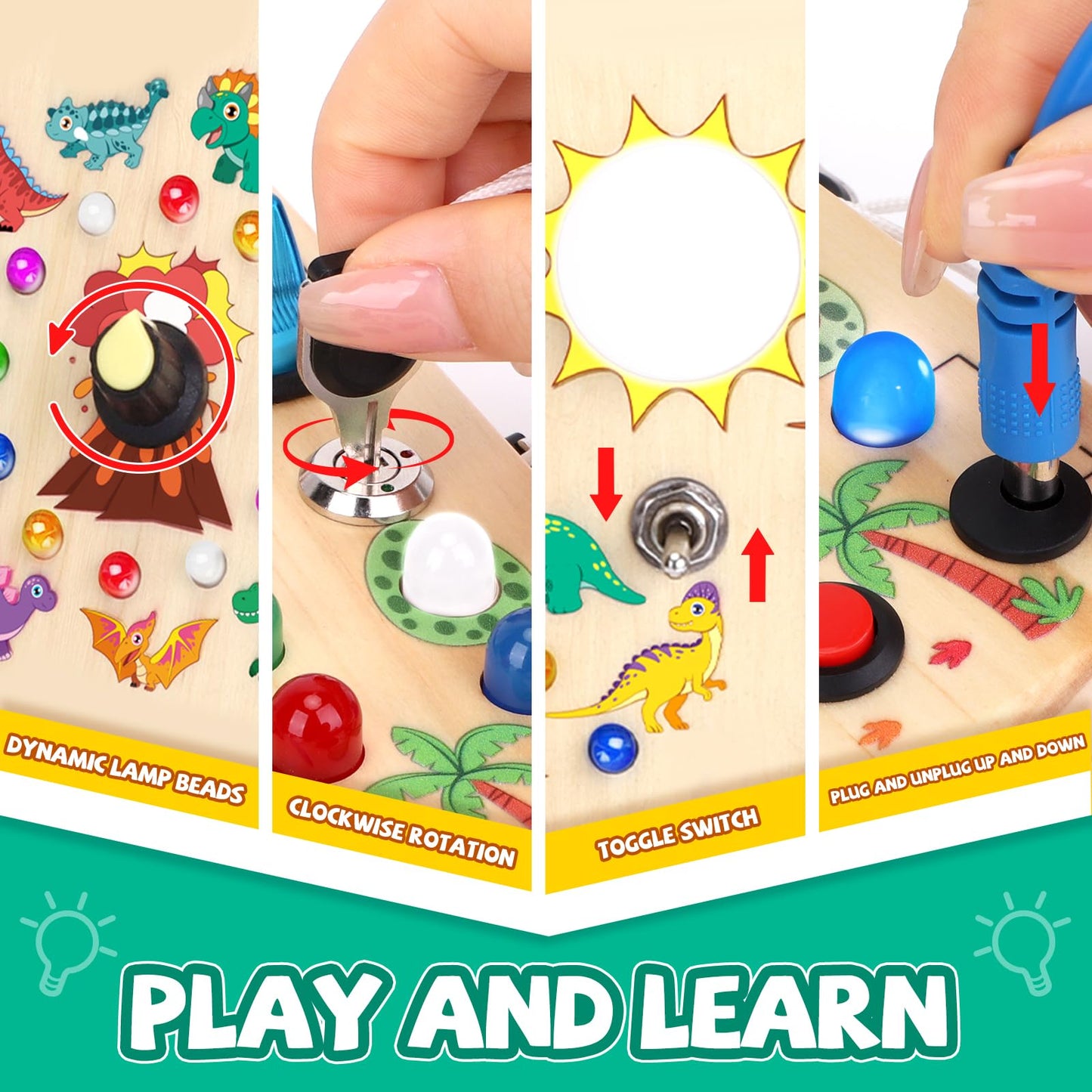 Busy Board, Montessori Toy for 1-3 Years Old, Wooden Toddler Sensory Travel Toy, Ideal Gift for 1+ Year Old Boys (Busy Board Plus V2), Medium, Yellow