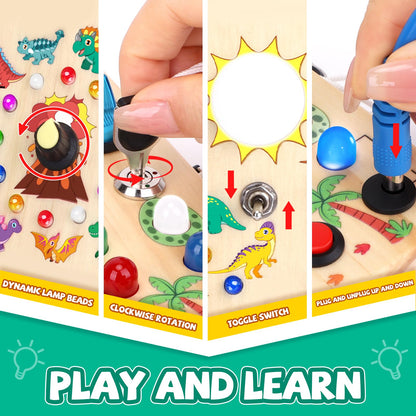 Busy Board, Montessori Toy for 1-3 Years Old, Wooden Toddler Sensory Travel Toy, Ideal Gift for 1+ Year Old Boys (Busy Board Plus V2), Medium, Yellow