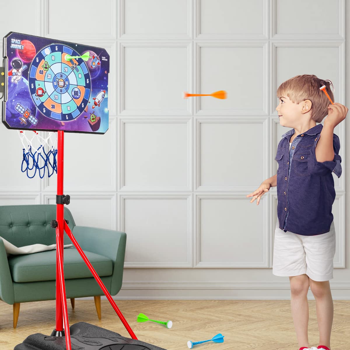 Meland Kids Basketball Hoop, Adjustable Height 3.4ft-6.2ft Toddler Basketball Hoop for Kids Basketball Goal Indoor Outdoor Toys Outside Toys for Boys 3-8