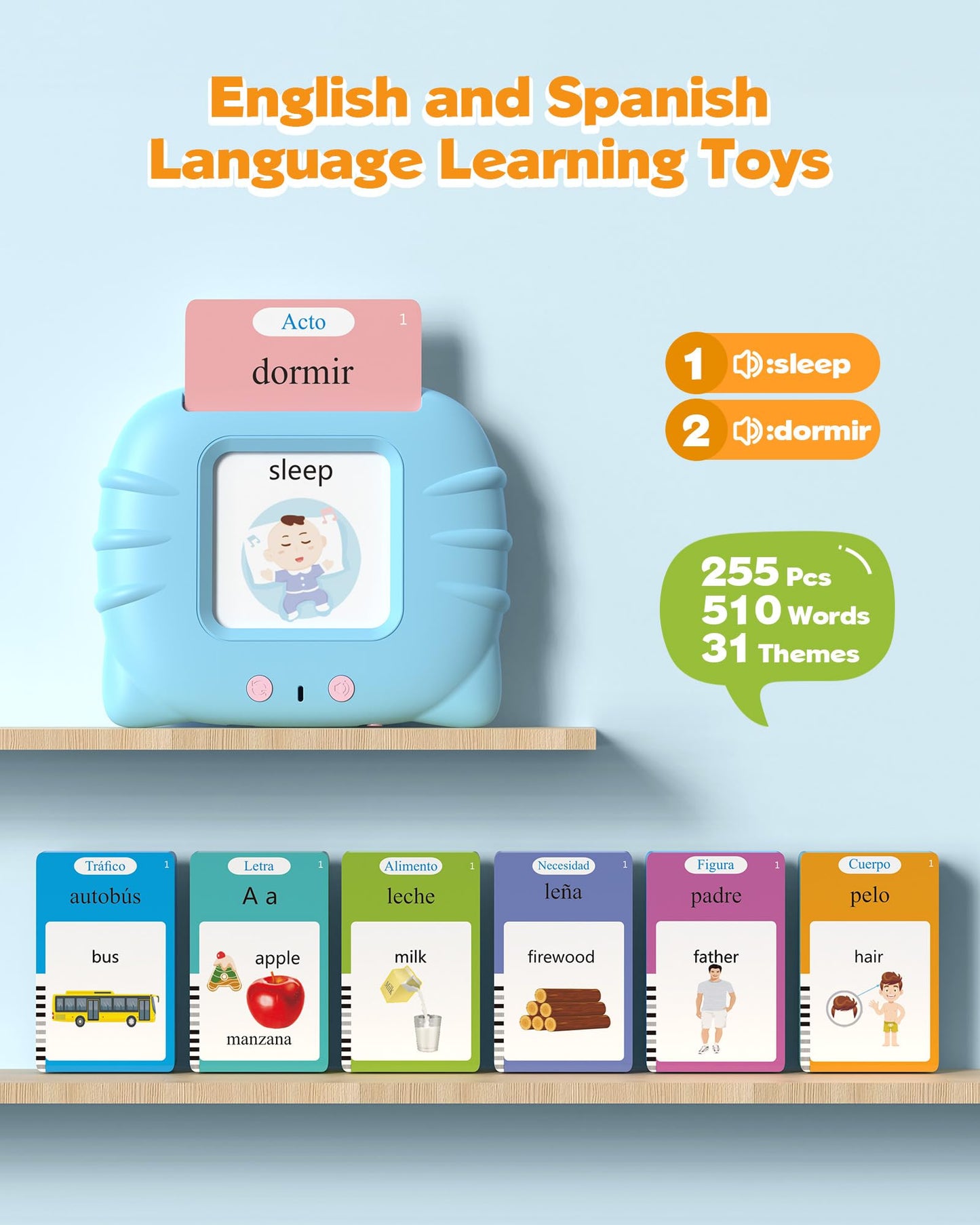 Talking Flash Cards for Toddlers 1 2 3 4 Year Olds, Montessori Language Learning with 224 Words, Pocket Speech Therapy and Autism Playthings, Children's Sensory Educational Device