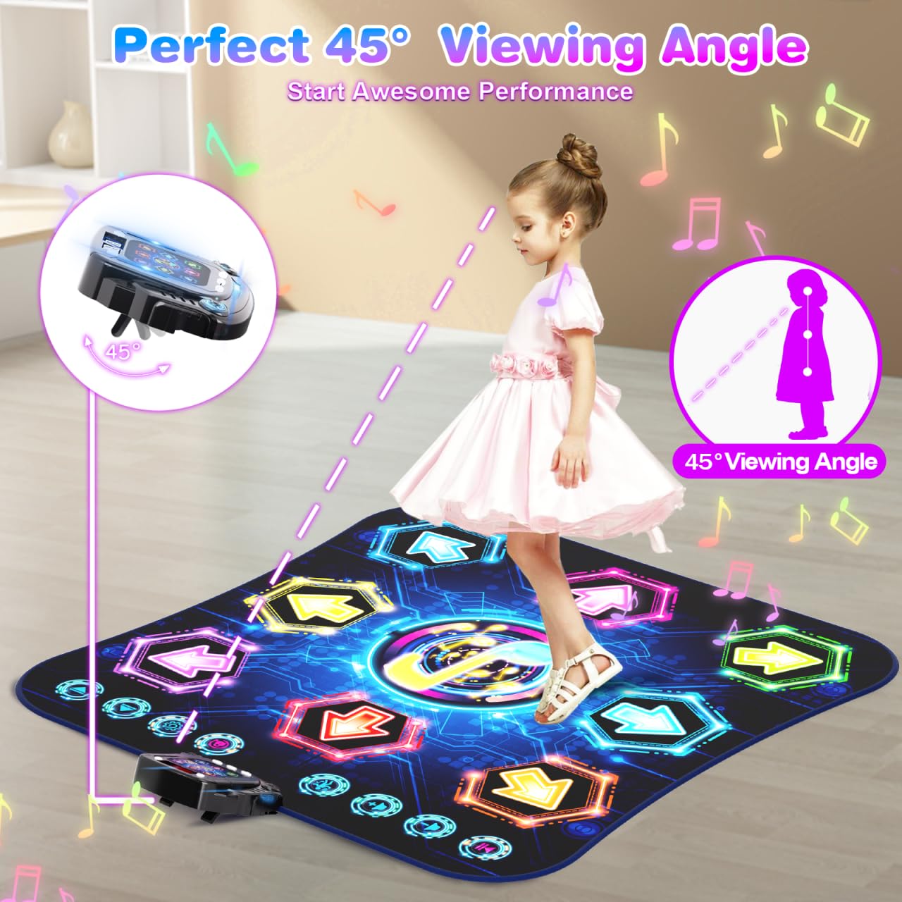 Dance Mat for 3-12 Year Old Girls, Electronic Dance Pad with 8 Button & Wireless Bluetooth, Music Dance Toy Birthday Xmas Gifts for Kids 3 4 5 6 7 8 9 10+ Year Old