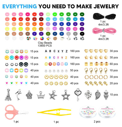 Dowsabel Clay Beads Bracelet Making Kit for Beginner, 5000 Pcs Preppy Polymer Clay Beads with Charms Kit for Jewelry Making, DIY Arts and Crafts Birthday Gifts Toys for Kids Age 6-13