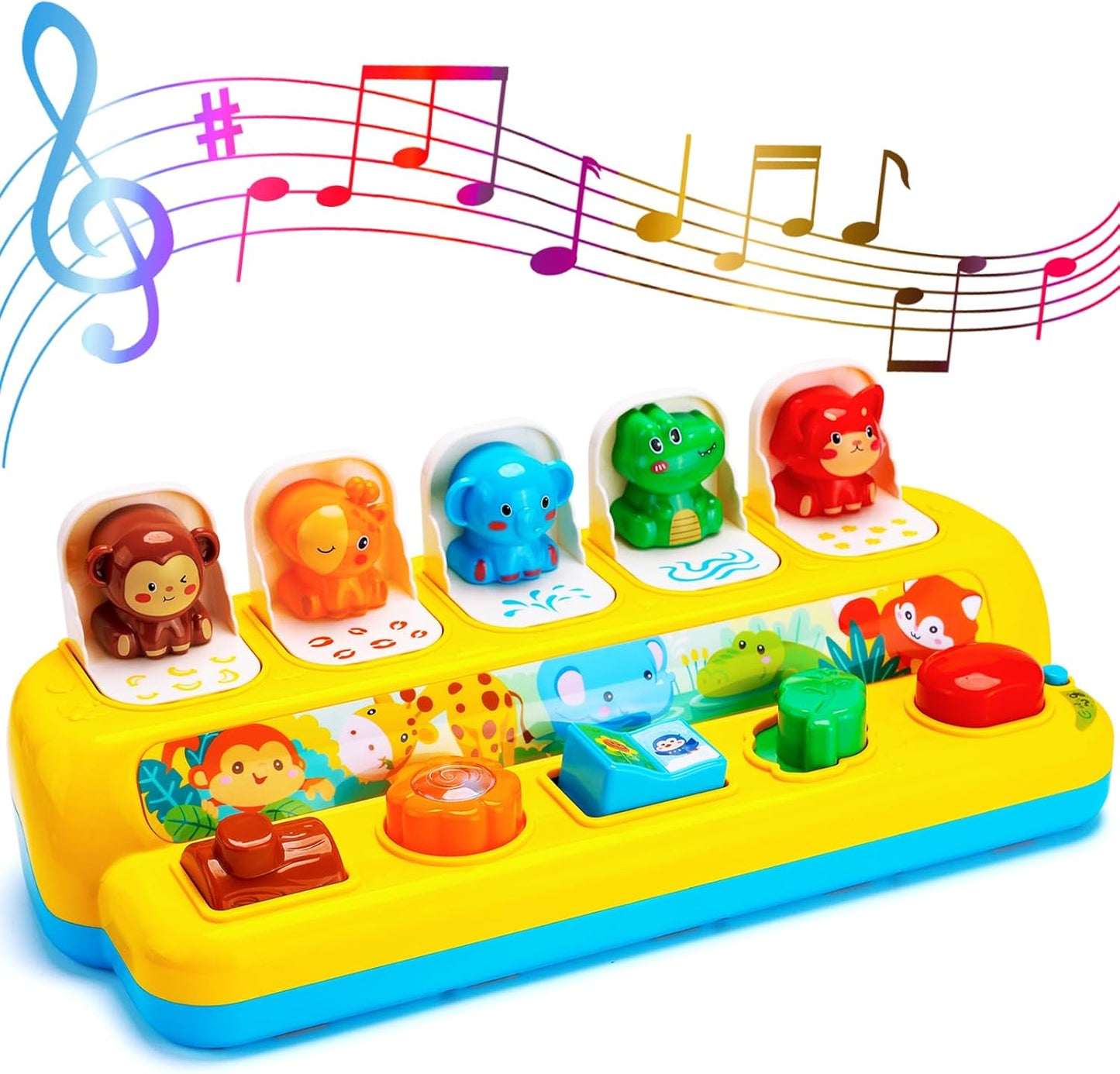 Interactive Pop up Animal Toys with Music & Light, Montessori Cause and Effect for 1 Year Old Boy Girl Early Learning Musical Baby 9-12-18 Months STEM Toddler Age 1-2 Gift Infant 35165M