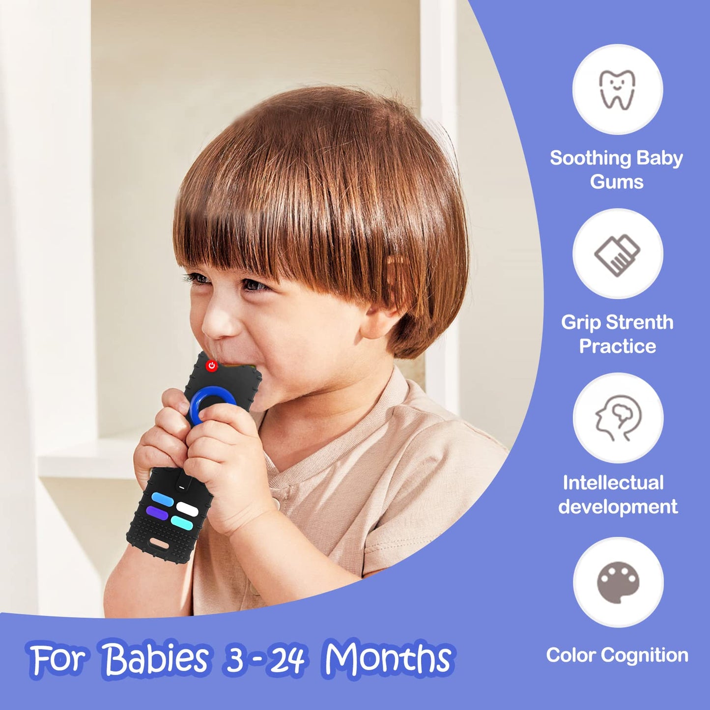 YAPROMO Baby Teething Toys,Reomte Teether Toys, Silicone Chew Toy for Babies 18+ Months, Remote Control Shape Teething Toys, Early Educational Toy BPA Free & Refrigerator Safe (Black02 & Pink01)