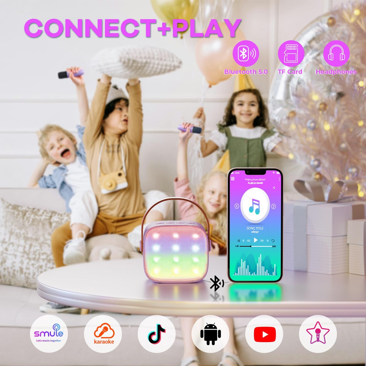 Karaoke Machine for Kids, Portable Mini Speaker with 2 Wireless Microphones, TOP Kids Gifts for Girls Ages 3, 4, 5, 6, 7, 8, 9, 10, 11, 12 +Years Old, 4-12th Christmas Birthday Toy Party (Purple)