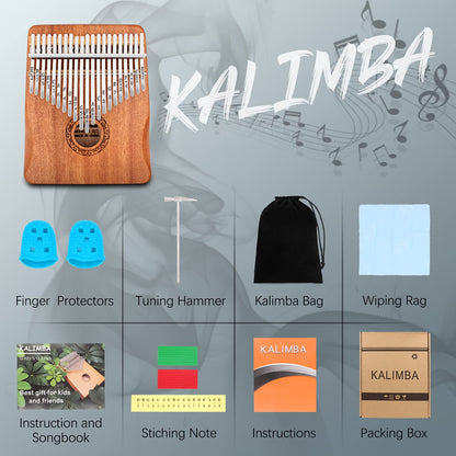 Kalimba Thumb Piano,YUNDIE Portable 17 Keys Mbira Finger Piano with Tune Hammer and Study Instruction,Musical Instruments Birthday Gift for Kid Adult Beginners Professional(Brown)