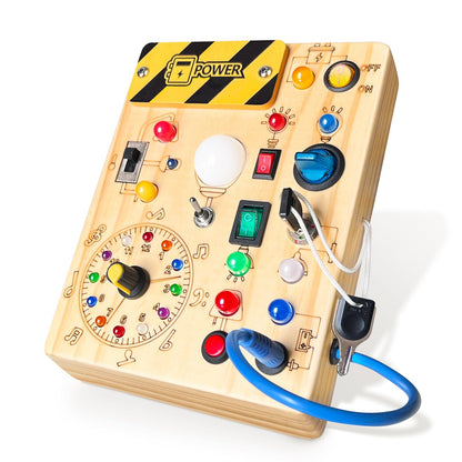 Busy Board, Montessori Toy for 1-3 Years Old, Wooden Toddler Sensory Travel Toy, Ideal Gift for 1+ Year Old Boys (Busy Board Plus V2), Medium, Yellow