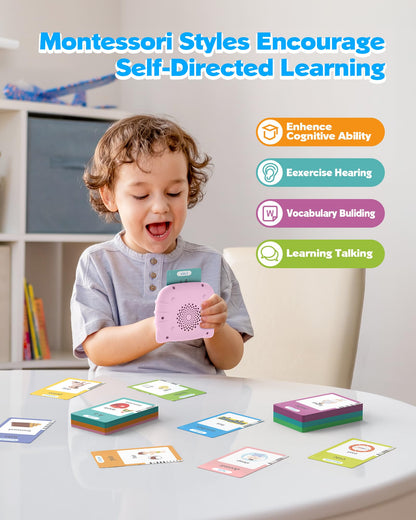 Talking Flash Cards for Toddlers 1 2 3 4 Year Olds, Montessori Language Learning with 224 Words, Pocket Speech Therapy and Autism Playthings, Children's Sensory Educational Device