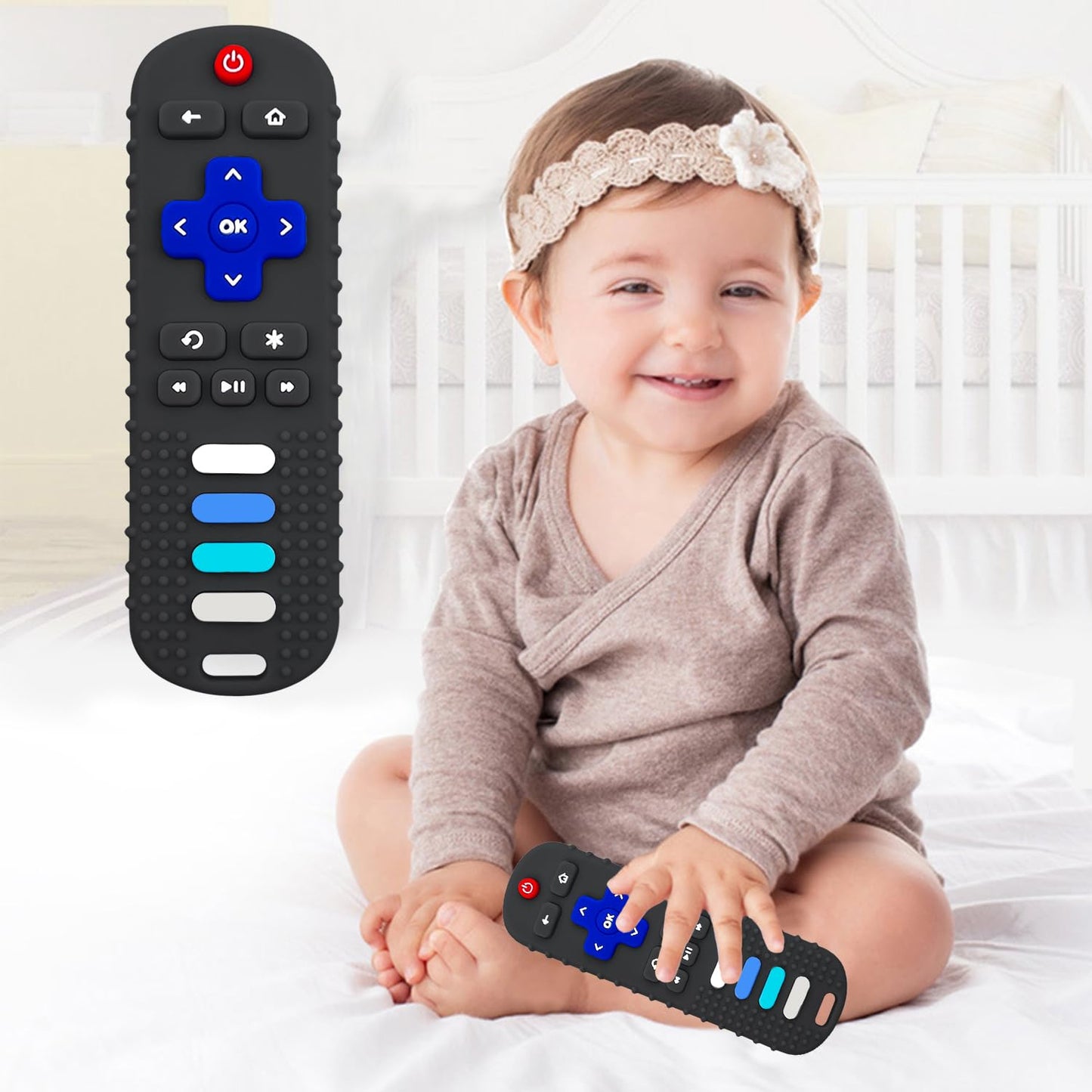 YAPROMO Baby Teething Toys,Reomte Teether Toys, Silicone Chew Toy for Babies 18+ Months, Remote Control Shape Teething Toys, Early Educational Toy BPA Free & Refrigerator Safe (Black02 & Pink01)