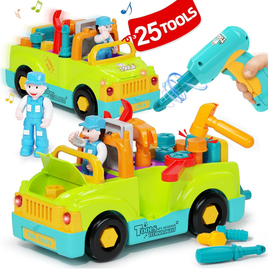 2 3 Year Old Boy Toys Birthday Gift, Toddler Toys 1-2-3 with Electric Drill, Toddler Tool Set, Learning Toys for Toddlers 1-3, Take Apart Toys for Ages 2-4 STEM Toys
