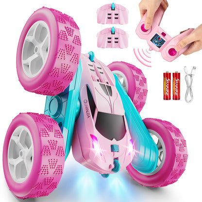 Remote Control Car, RC Cars Toys for Kids Ages 6-12, 4WD Stunt Car with LED Lights & 360° Flips, 2.4GHz, Upgraded USB-C Modular Batteries, 8-10 Year Old Boys Birthday Gift 1-Blue