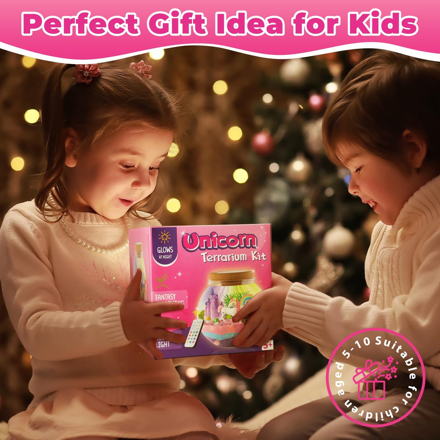 JOYEEMAX Unicorn Light-Up Terrarium Kit for Kids - LED Night Light - DIY Arts and Crafts Kit for Girls Ages 4-12
