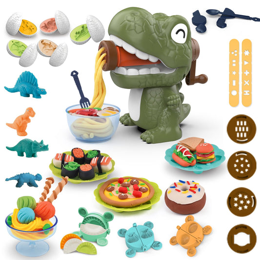 Play Clay Sets for Kids 2-4, Dinosaur Noodle Maker Toy, Play Set with Dinosaur Modle Eggs, Kitchen Toy Play Clay Clay for Making Noodle Cookies, Gift for 3 4 5 6 7 8 Year Old Boys Girls