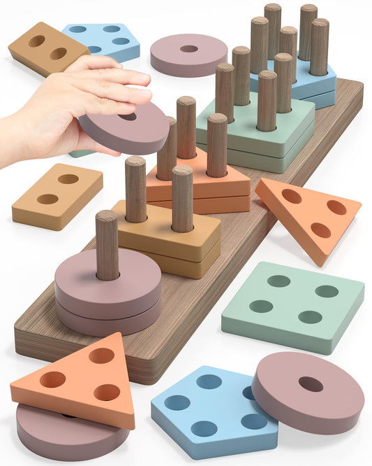 Yetonamr Montessori Toys for 1 2 3 Years Old Boys Girls Birthday Gifts, Wooden Sensory Toys for Ages 2-4 Kids Baby, Toddler Learning Toy Activities Puzzles Ages 1-3