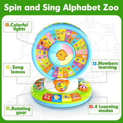 Toys for 1 2 3 Years Old Boys Girls, Musical Spin & Sing Alphabet Zoo with Lights & Sounds, Learning Educational Toys for Toddler 1-3, Christmas Birthday Gifts for Baby Kids Age 6-9-12-18 Months