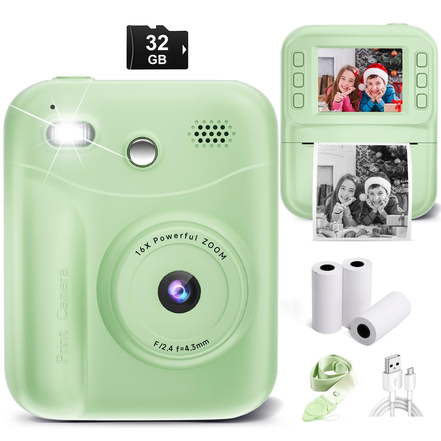 MINIBEAR Instant Print Camera for Kids Camera for Girls 48MP Kids Digital Camera, Toddler Selfie Video Camera Children Camera Christmas Birthday Gifts Toys for 3 4 5 6 7 8 9 10 Year Old Girls, Pink