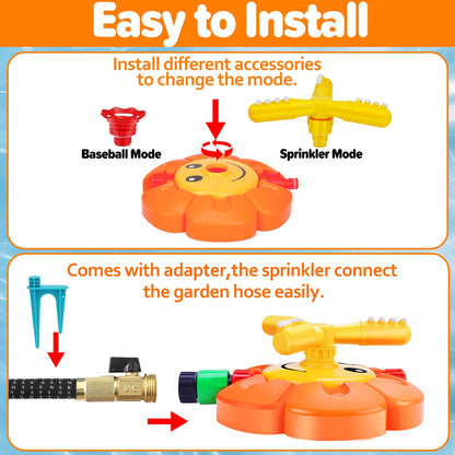 Water Sprinkler for Kids Toddlers Sprinklers with Roating Spray Nozzles Attaches Garden Water Hose Outdoor Play Outside Toys 1-3 2-4 Summer Backyard Lawn Game Yard Water Toy for Kids 3-5 4-8 Boy Girl